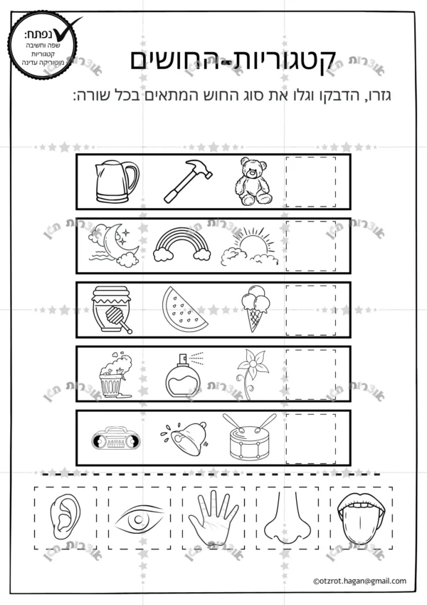 דף משימה קטגוריות החושים